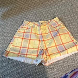 WeWoreWhat High Waist Yellow and Orange Plaid Shorts Sporty Summer Raw Hem